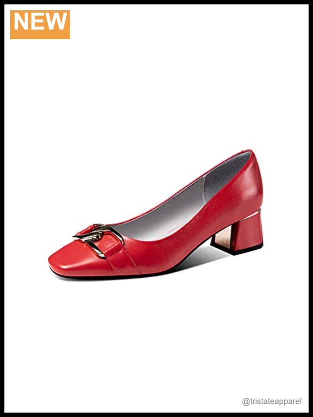 Genuine Leather Square Toe Block Heel Pumps Slip-On Women's Shoes